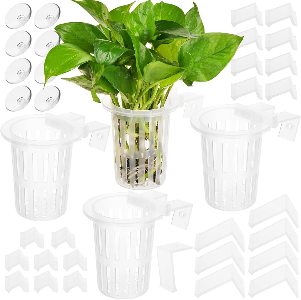 2025 New Upgraded Large Aquarium Plant Holder with 1.57-inch Extension Hooks and Suction Cups for Fish Tank Aquaponic Plant Cultivation and Aquascape Accessories Decorations (4 PCS) Transparent