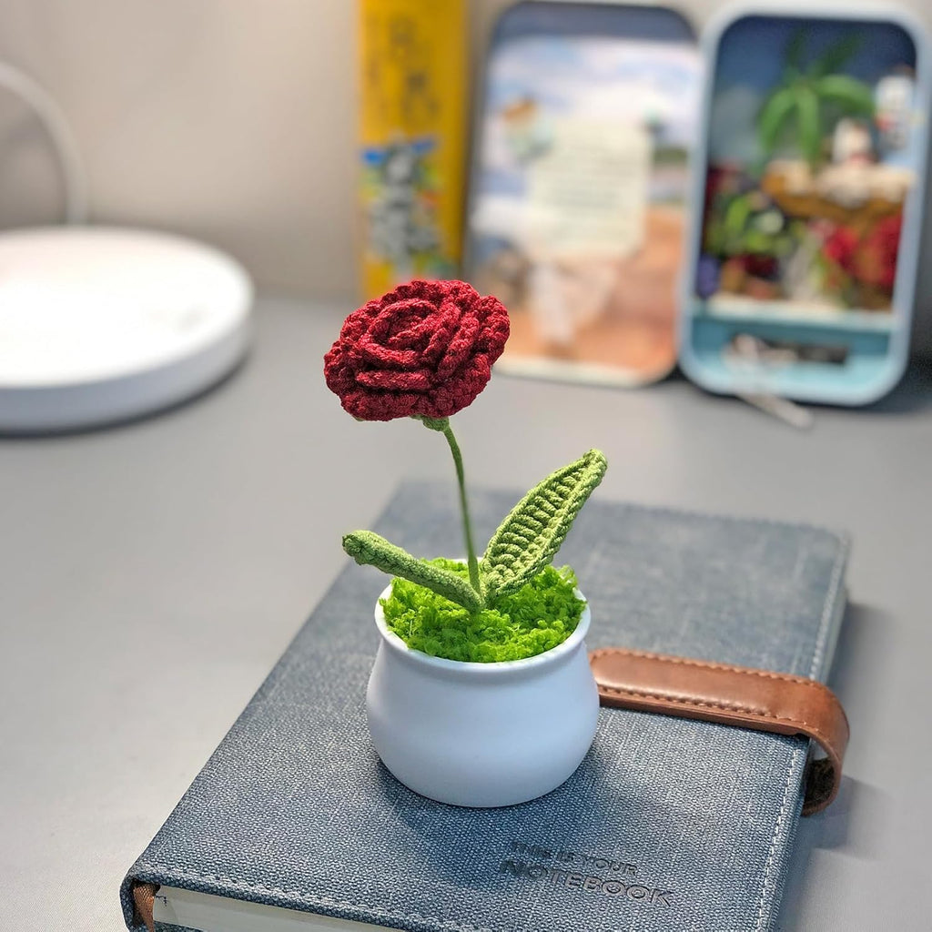 Crochet Flowers Cute Little Flower, Birthday Gifts for Girlfriend, Teacher, Graduation, Anniversary, Christmas, Valentines Day Gift to My Love, Her Decor for Home and Office(Burgundy Rose)