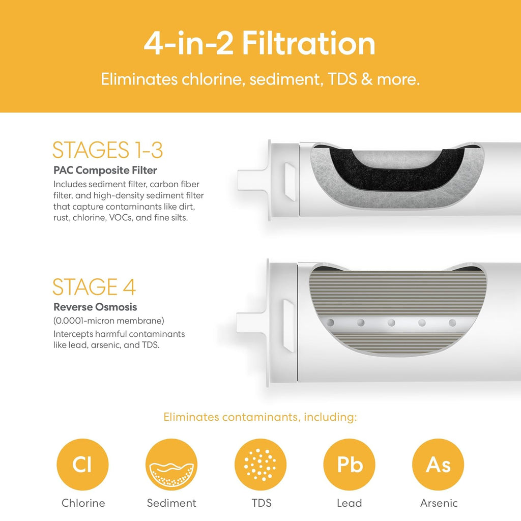 Brio SIMPL Reverse Osmosis Tankless Water Filter System for Clean Drinking Water | 4-Stage Undersink 0.0001 Micron RO Filtration | Reduces PFAS, Dirt, Rust, Chlorine, VOCs & Heavy Metals | 600 GPD