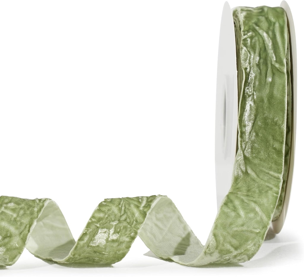 MAYREEL 1 Inch Sage Green Crushed Velvet Ribbon Spring Moss Vintage for Flower Bouquets Wedding Invitations Crafts Gift Wrapping Party Favor Boxes 10 Yards