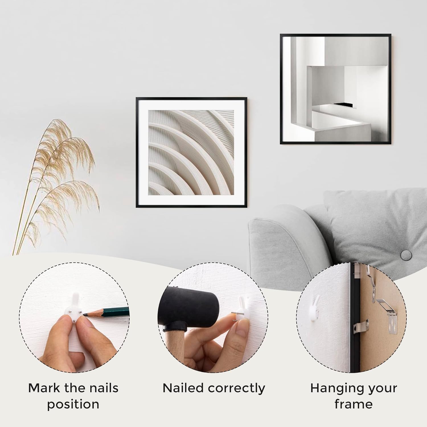 12x12 Metal Picture Frame with 10x10 Mat, Brushed Aluminum Finish, Attached Hanging Hardware, and Tempered Glass Front - Versatile Vertical or Horizontal Wall Display Frames Set of 1 - Black