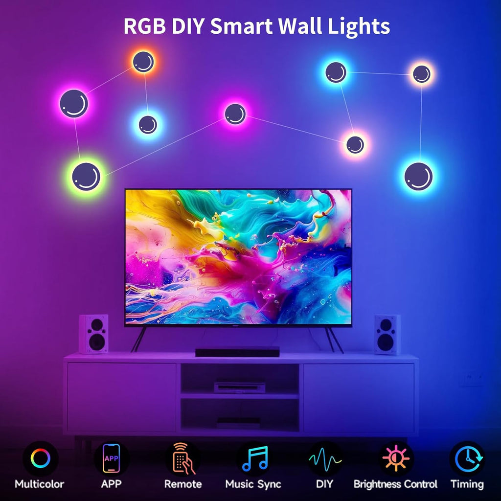 DIY LED Wall Lights, Led Strip Lights, Customizable LED Constellation Light with App & Remote Control, Music Sync, Color-Changing Lighting for Living Room/Home Decor