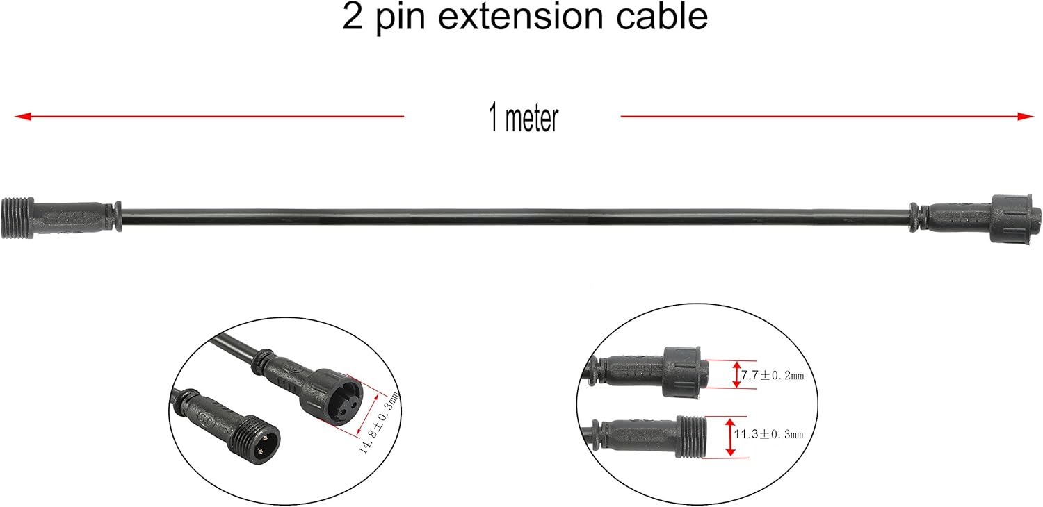 FVTLED 1m 3.28ft 2Pin Extension Cable Wire with Male and Female Connectors at Both Ends for Single Color LED Deck Light