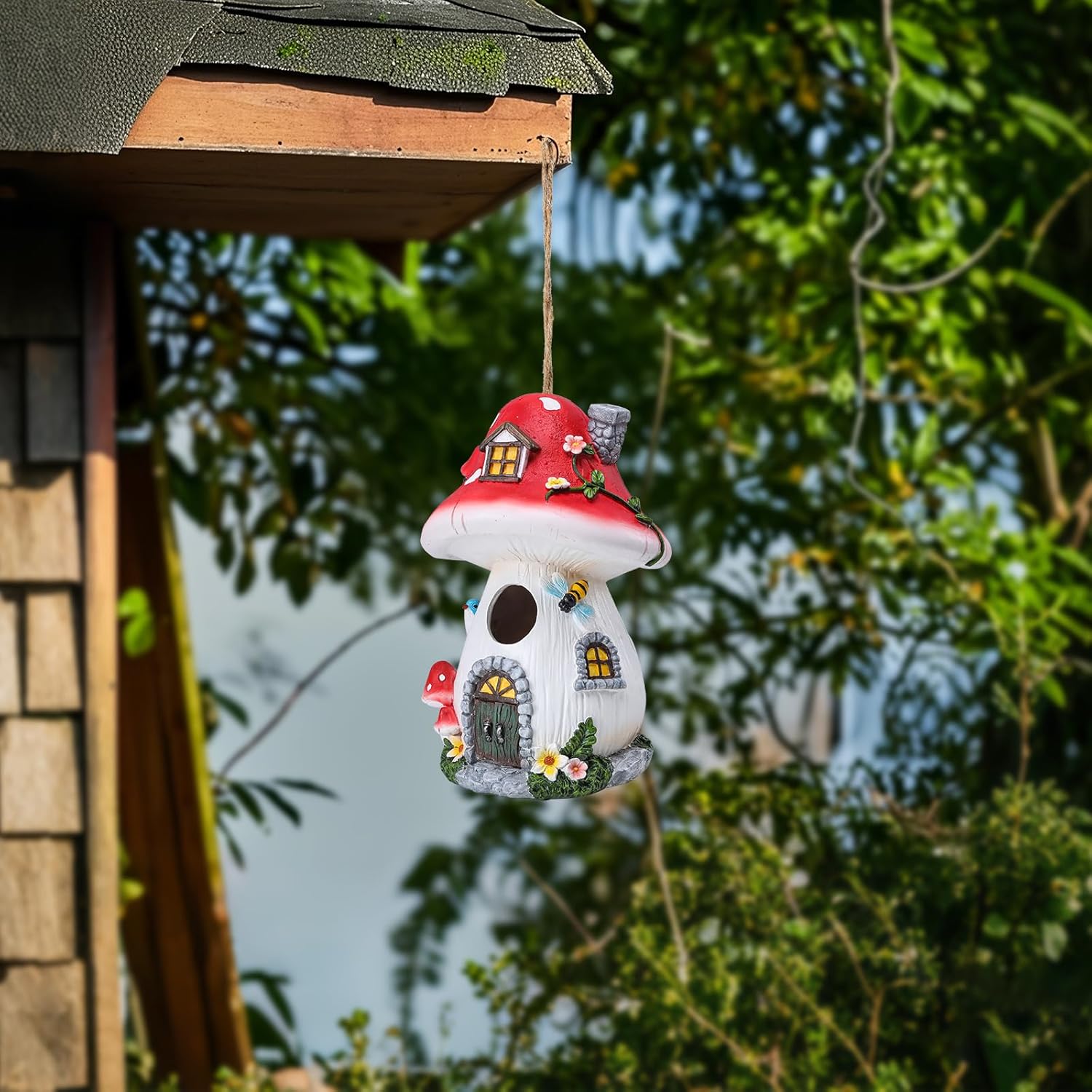 Yinns Bird House, Birdhouses for Outside, Decorative Mushroom Bird Houses for Outdoor Hummingbird, Bluebird Garden Decor