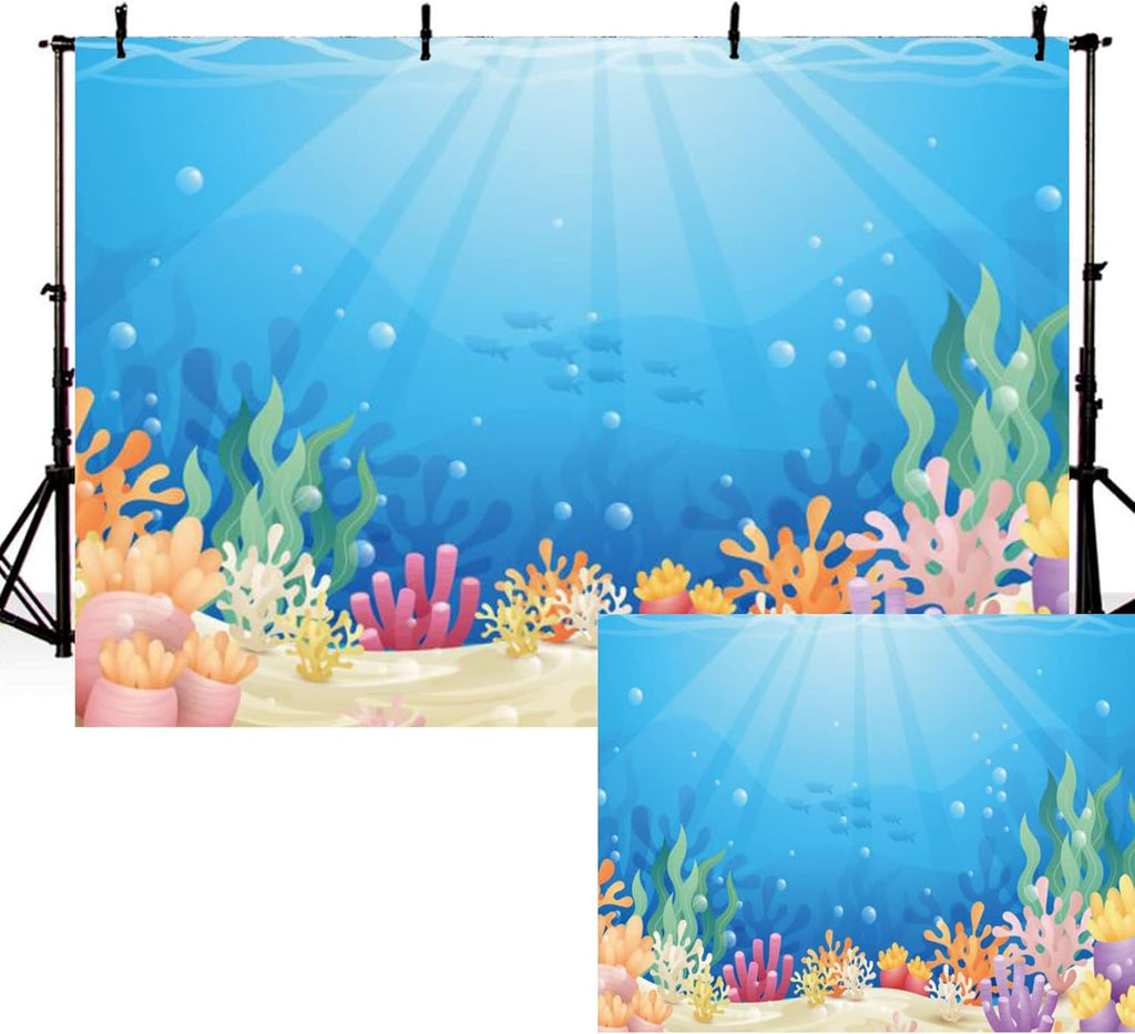 8x6FT Underwater World Landscapes Backdrop Colorful Reefs and Algae Decoration Sun Ray Ocean Photography Background Baby Kids Sea Theme Party Backdrops Baby Shower Shoot Photo Video Studio Prop