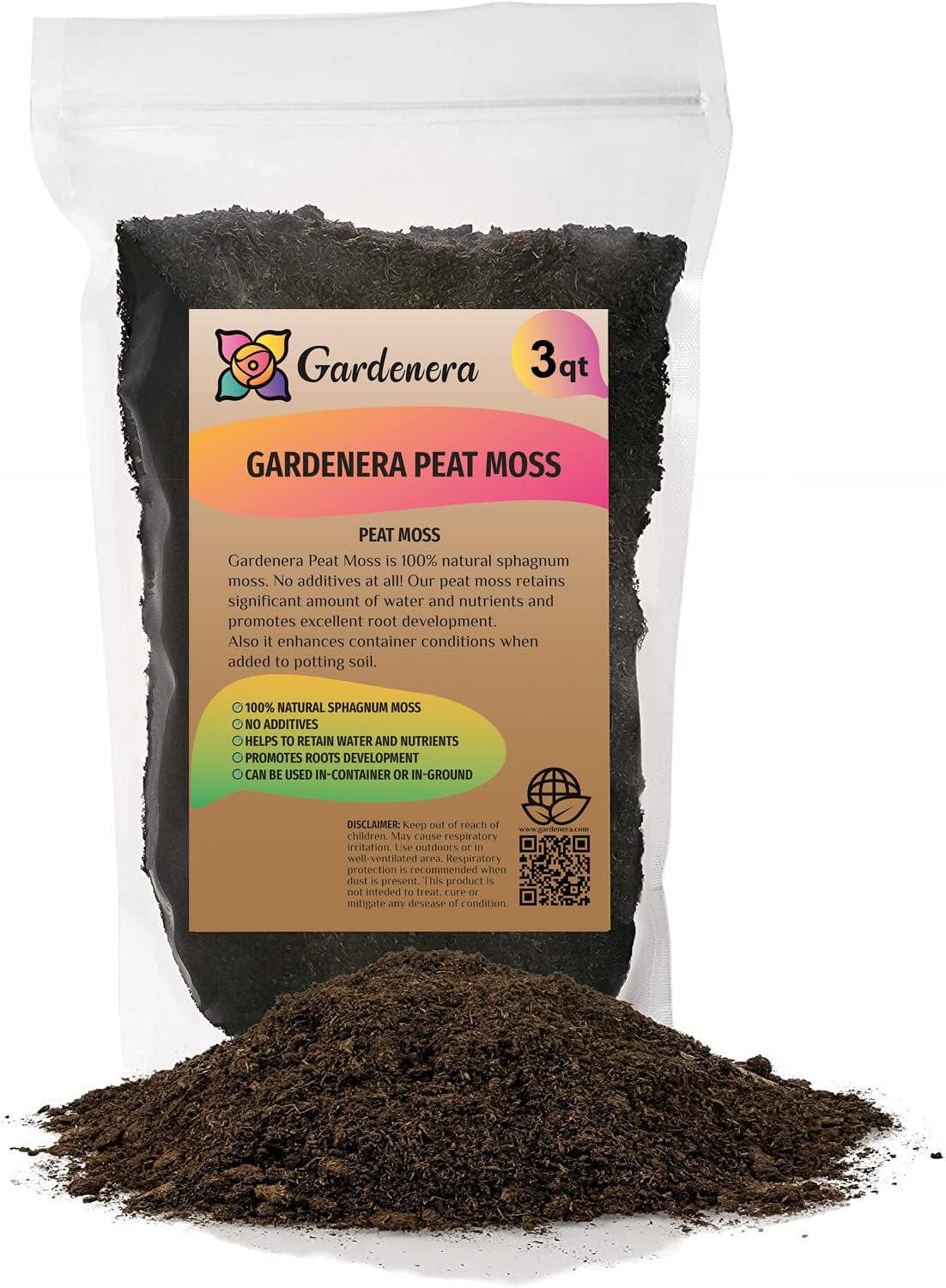 Premium Natural Sphagnum Peat Moss - Gardening Soil Amendment and Carnivorous Plant Soil Media by Gardenera (3 Quart Bag)