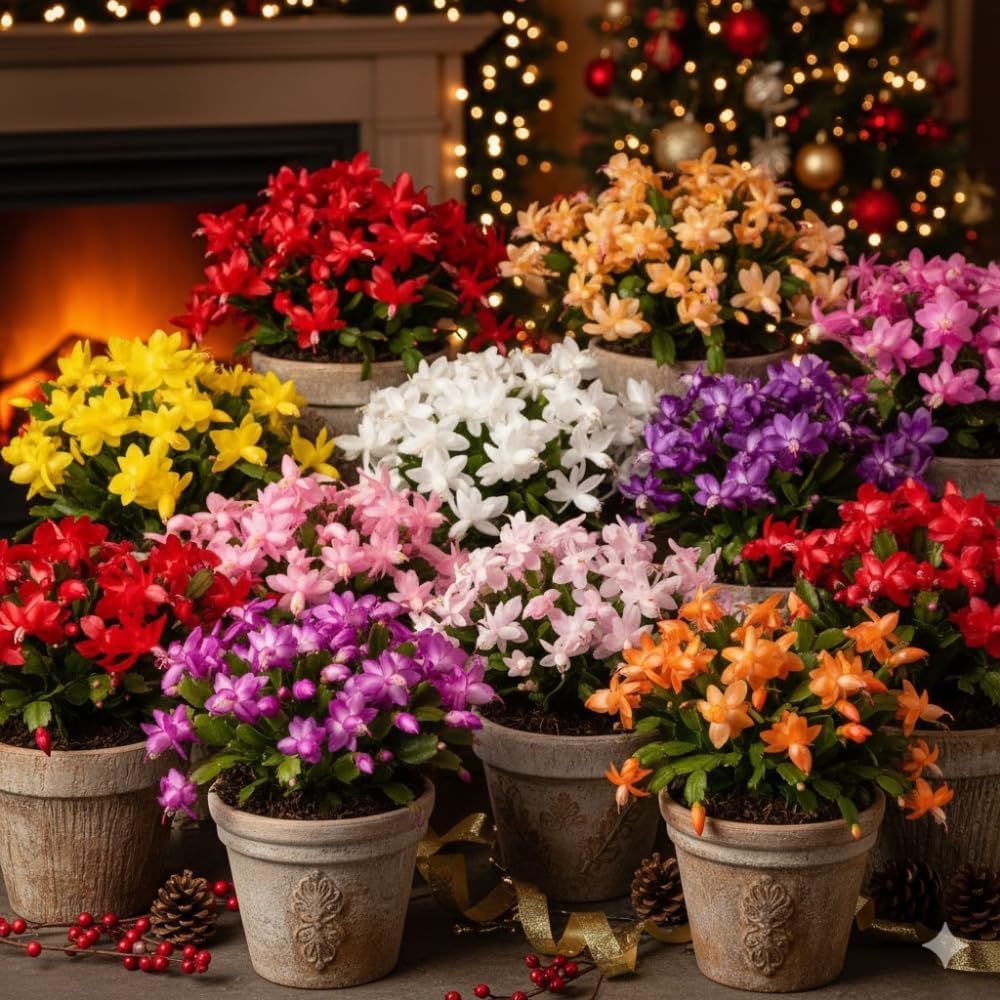 2 Mixed Christmas Cactus Plants, Thanksgiving Cactus 3-6 Inch Tall, Winter Succulents Flowers Container Hanging Basket Indoor Outdoor Planting
