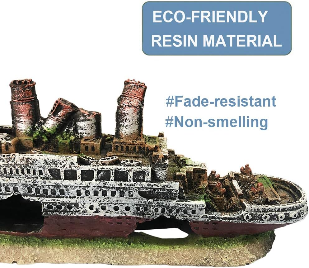 SLOCME Aquarium Titanic Shipwreck Decorations - Fish Tank Resin Material Pirate Ship Decor, Titanic Sunken Ship Ornament
