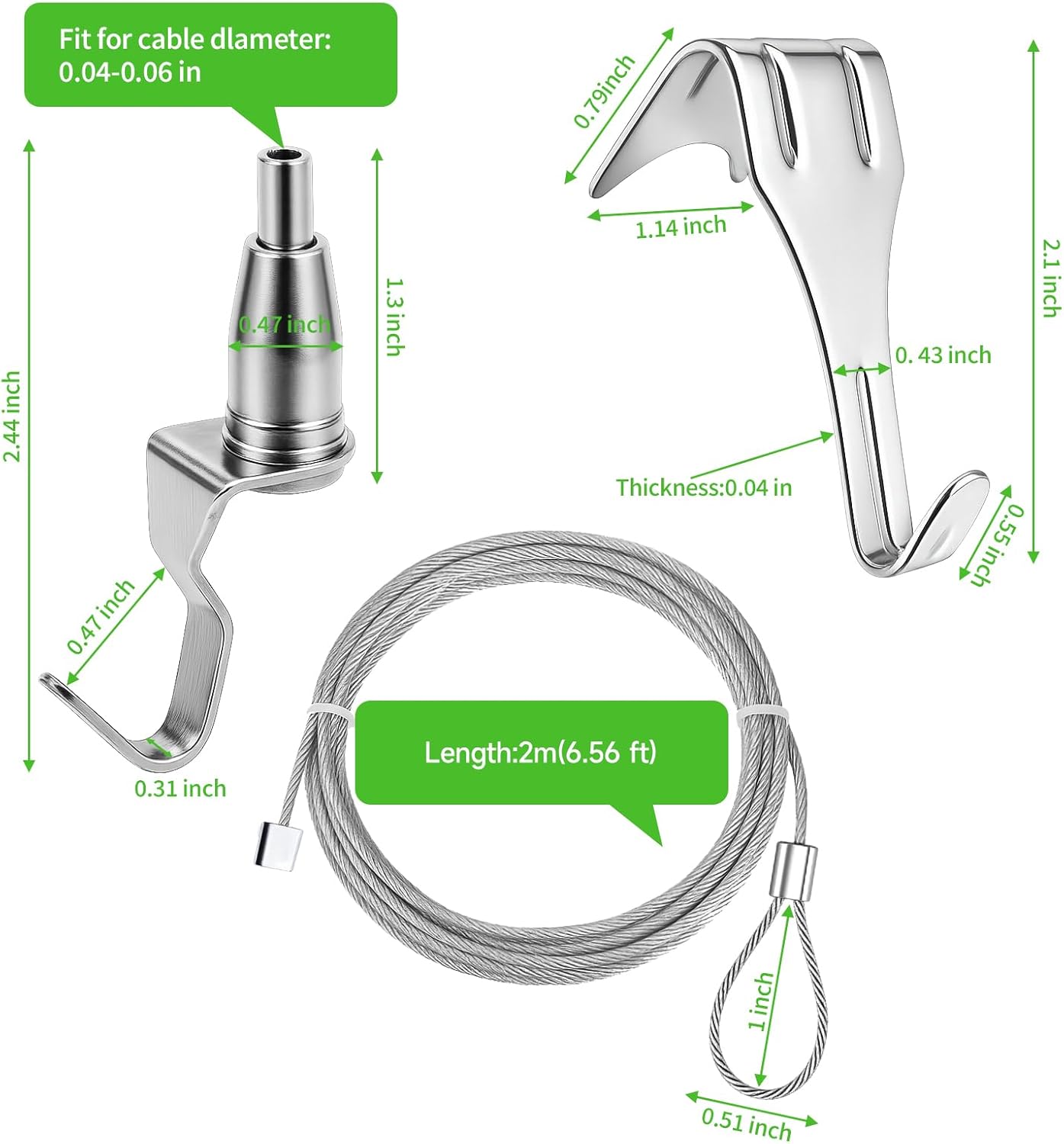 8PCS Adjustable Picture Hanging Wire Kit(6.56FT, 3 Hooks) Picture Rail Hanging System Sturdy Gallery Display Rail Rope with 3 Hooks for Exhibition Art Gallery Frames Display