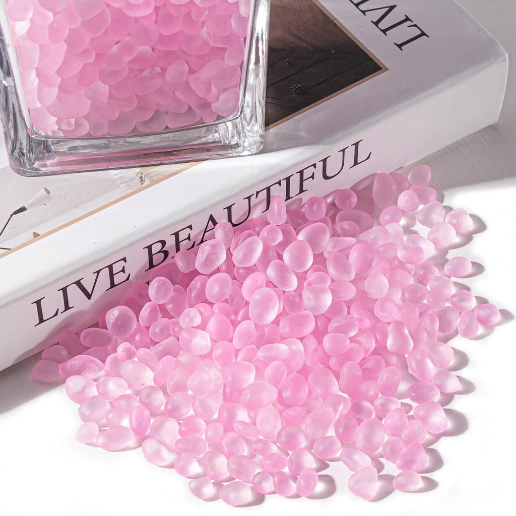 Keedolla Sea Glass Stones Frosted Glass Pebbles Gemstones for Aquarium Rocks, Fish Tank Gravel, Vase Fillers, DIY Crafts - Fluorescent Pink(230g/8oz)