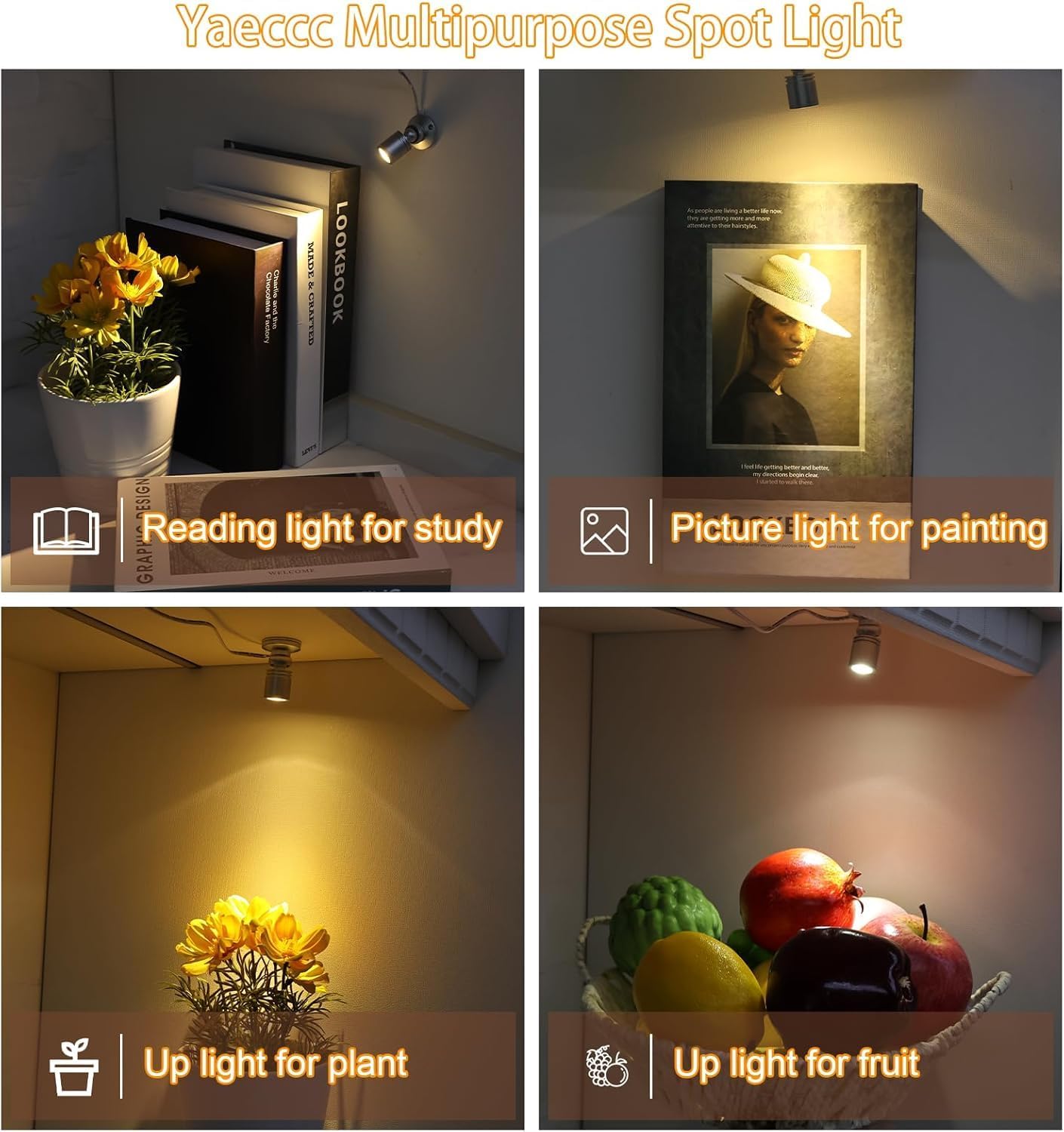 YaeCCC Dimmable LED Mini Spotlight Jewelry Showcase Display Lights Black Shell Surface Mount (Pack-4,Warm White 3000k)