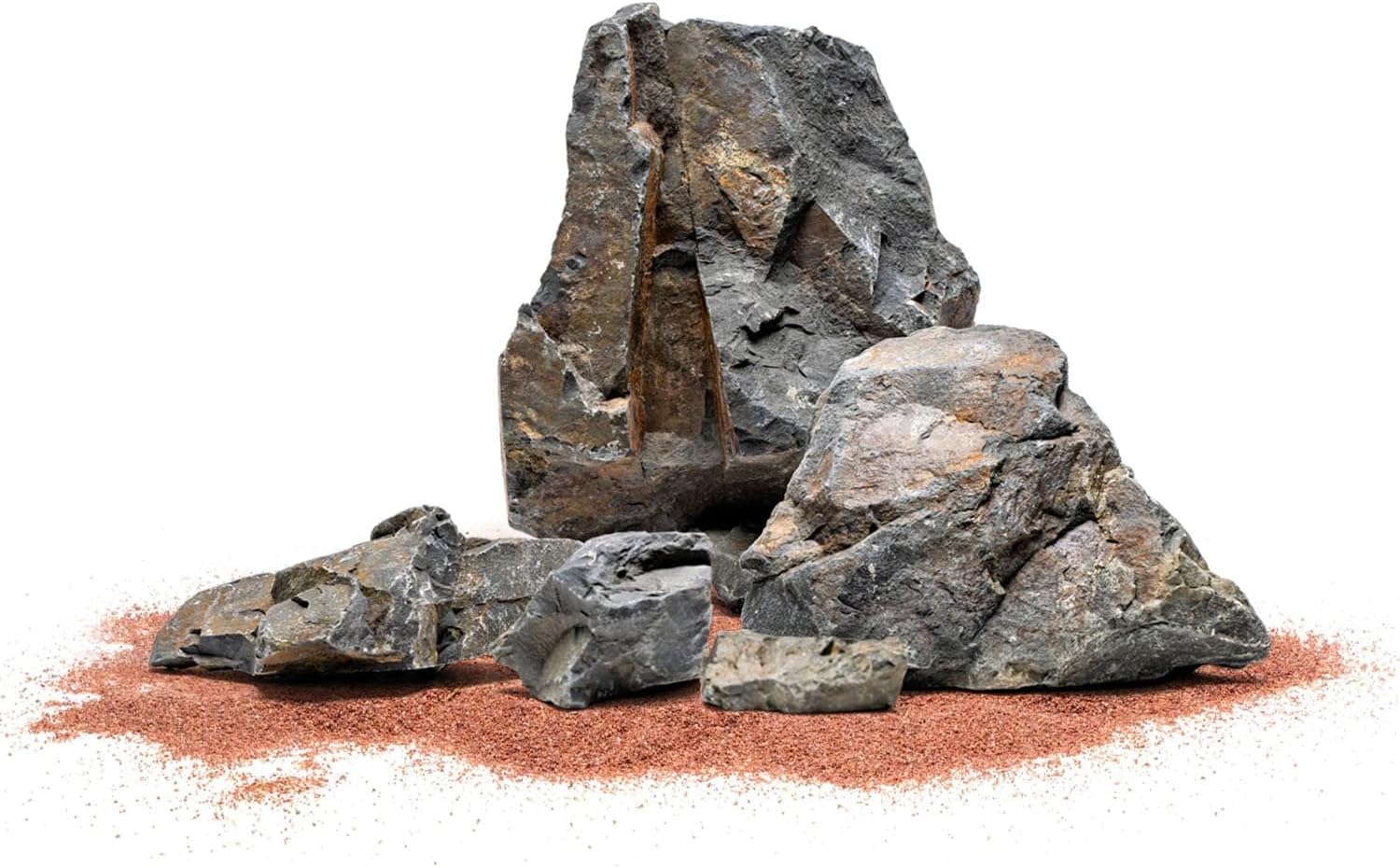 SubstrateSource Natural Aquarium Stones - Angular Dark Brown & Rust-Toned Decorative Rocks w/Layered Texture - Freshwater Aquascaping, Betta Fish Tank, Reptile Enclosure, Hermit Crab - Ancient, 20 LB