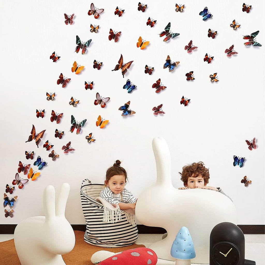 LiveGallery 72 PCS Brown Removable 3D DIY Beautiful Butterfly Wall Decals Colorful Butterflies Art Decor Wall Stickers Murals for Kids Baby Boy Girls Bedroom Classroom Offices (Brown)