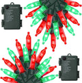 WATERGLIDE 2 Pack 50 LED Outdoor Christmas Lights, 16FT Battery Operated Mini String Lights with 8 Modes & Timer, Xmas Tree Lights Waterproof for Patio Garden Party Wedding Holiday Decor, Red & Green
