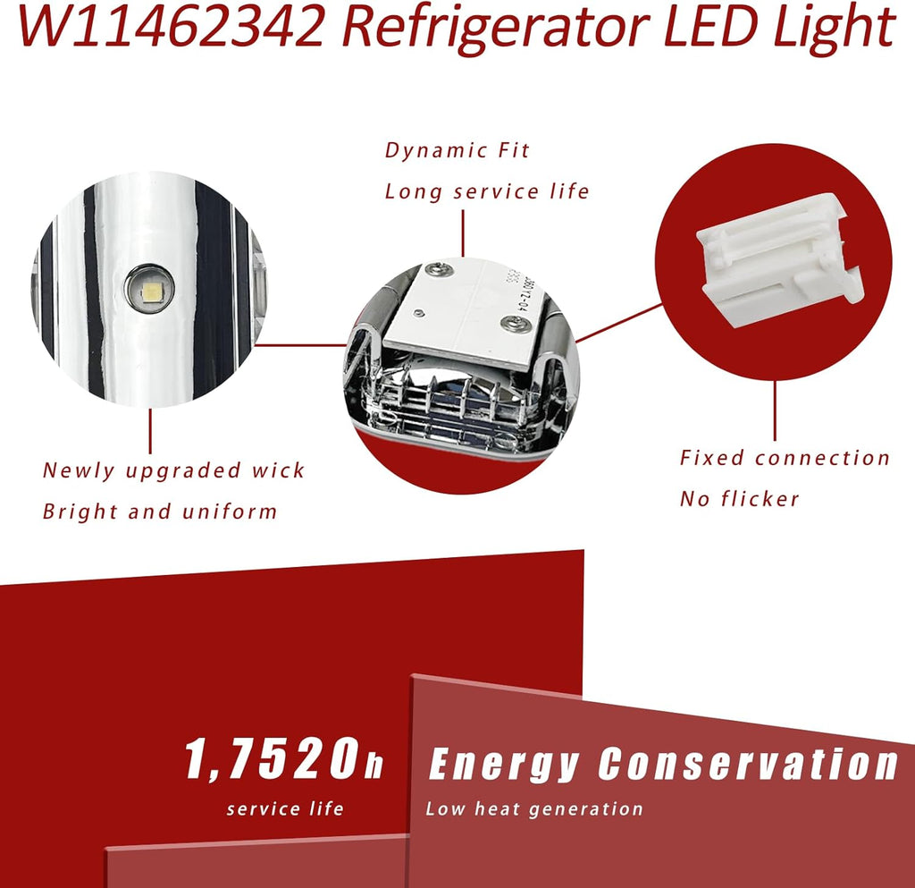 2025 Upgrade W11462342 Refrigerator LED Light Module*5 Replacement W10607479 W10908166 W10843339 PS16218086 AP6989197 4959065 Compatible with Whirlpool Kitchenaid Kenmore Refrigerator 2-Year Qa