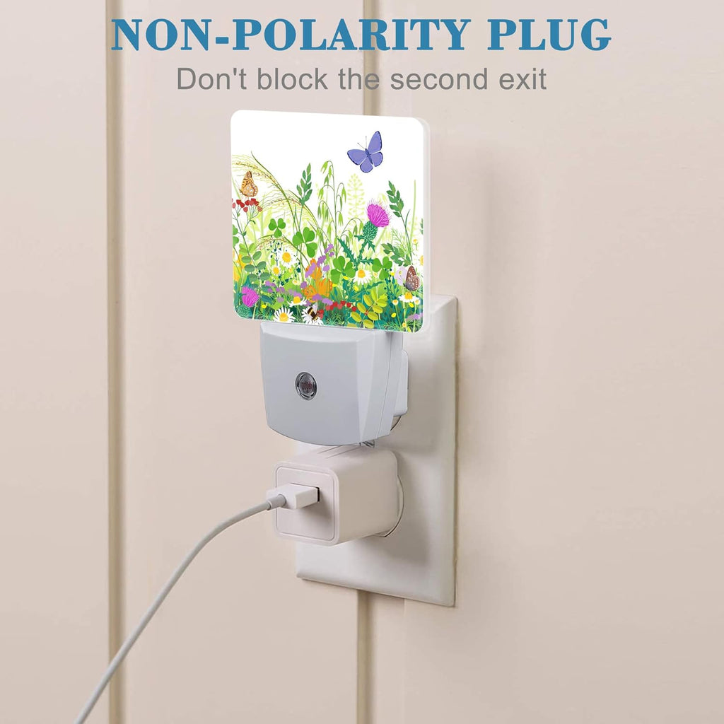 Summer Meadow Plants and Insects Night Light Plug into Wall with Dusk to Dawn Sensor Cute Nightlight for Kid Girls Boys Women Men Room Decor, Hallway, Kitchen, Bathroom, Nursery, Stairs