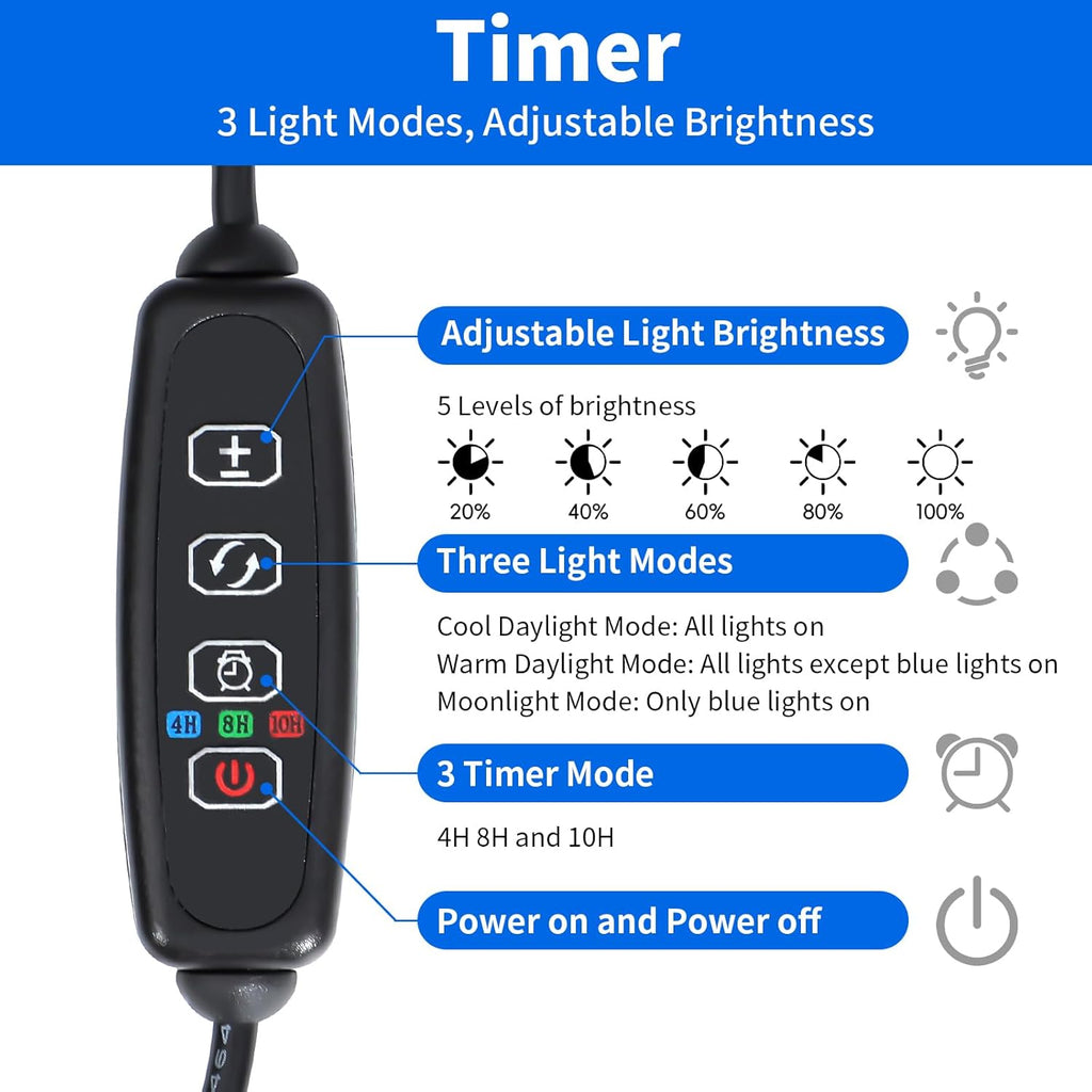 AQUANEAT LED Aquarium Light 48 to 54 Inch with Timer, auto on Off, Adjustable Brightness, Full Spectrum, Daylight Moonlight Mode, for Fresh Water Low-to-Mid Light Plants