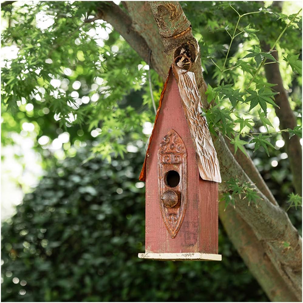 Glitzhome 13.25" H Wood Hand Painted Distressed Garden Birdhouse Hanging Bird House for Outdoors