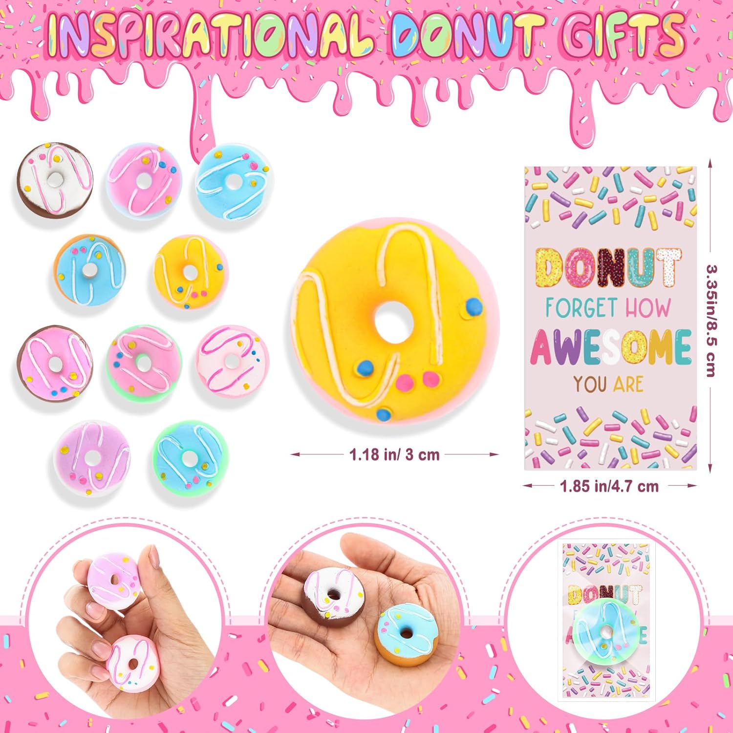 Wettarn 20 Sets Emotional Luminous Donut Stress Ball Gifts Bulk Office Christmas Appreciation Gift Cute Donut Squeeze Mini Stress Relief Ball Inspirational Card for Coworker Employee Nurse Staff