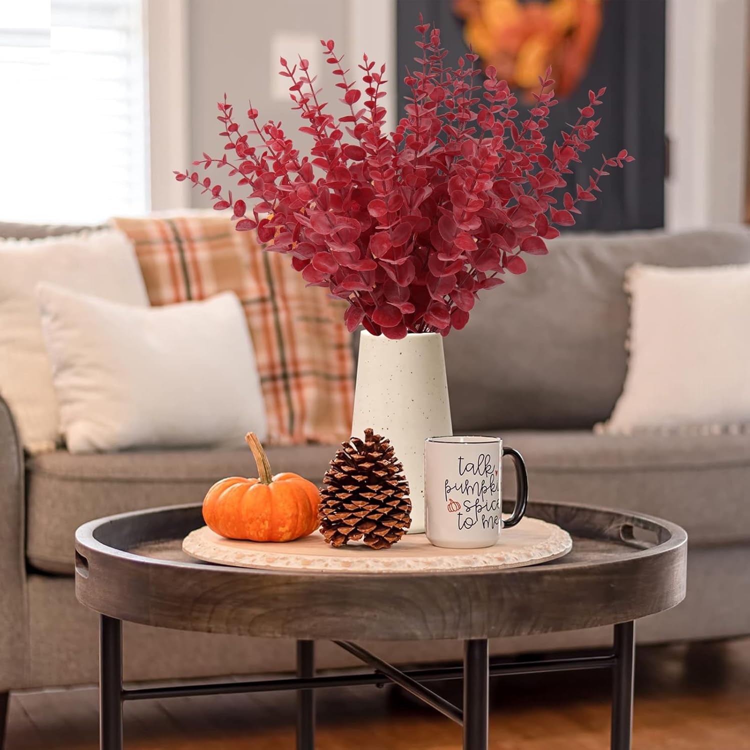 RECUTMS 36Pcs Red Eucalyptus Leaves Stems Artificial Leaf Branches Decor for Indoor Outdoor Valentines Day Christmas Picks Floral Arrangement Wedding Party Bouquet Home Office Table Decoration
