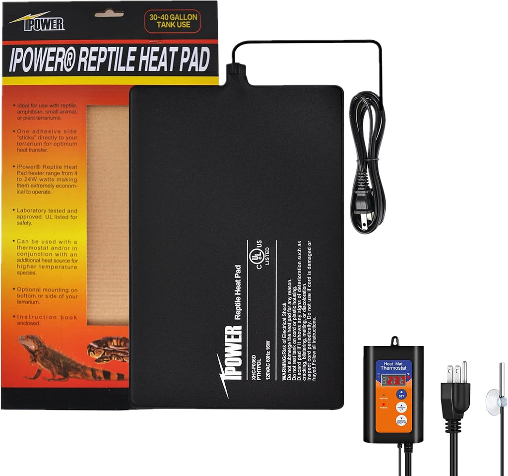iPower 8X12 Inch Reptile Heat Pad Under Tank Heater Terrarium Warmer Heating Mat and Digital Thermostat Controller for Turtles Lizards Frogs and Other Small Animals