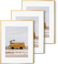 Fun Memories 12x16 Metal Picture Frame -12x16 Aluminum with Shatter-Resistant Glass - Displays 9x12 Photos Mat or Images without Ideal for Home Office Decor(Gold, Pack of 3)