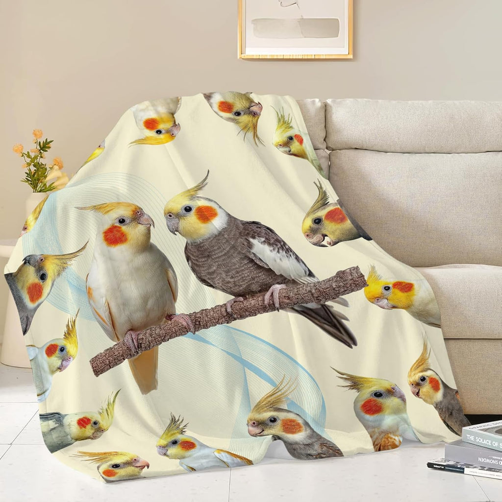 Parrot Bird Throw Blanket Cute Cockatiel Stuff Gifts for Kids Girls Boys Adults Women Men Soft Cozy Warm Plush Fluffy Fuzzy Fleece Blanket Decor 50''X60''