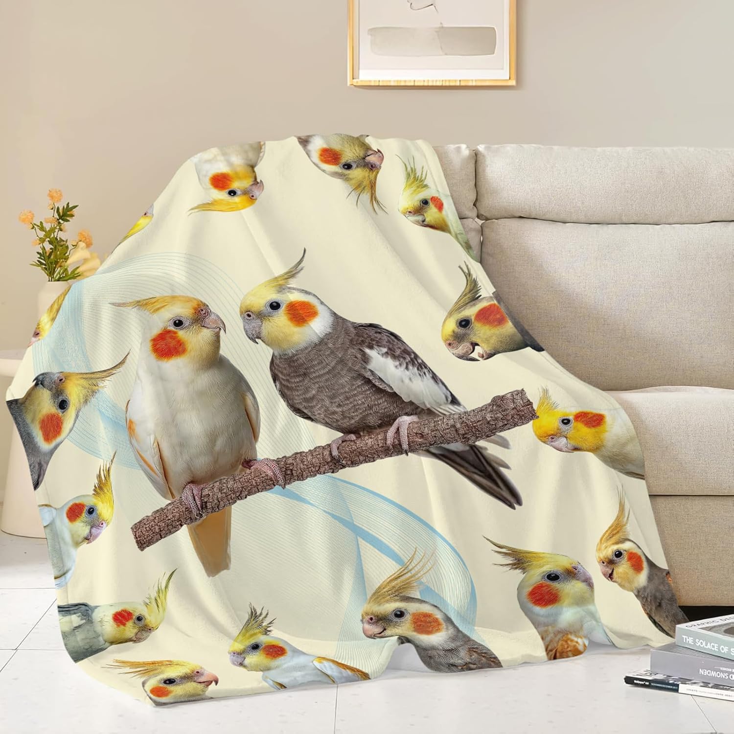 Parrot Bird Throw Blanket Cute Cockatiel Stuff Gifts for Kids Girls Boys Adults Women Men Soft Cozy Warm Plush Fluffy Fuzzy Fleece Blanket Decor 50''X60''