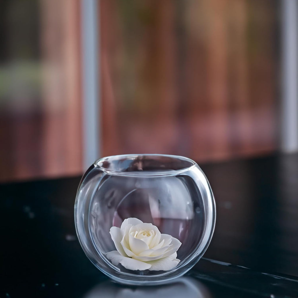 WGVI Clear Glass Tea Light Votive Candle Holder, Width 4", Height 3.15", Small Globe Bubble Bowl Round Vase, Tabletop Décor Container Terrarium, 1 Piece