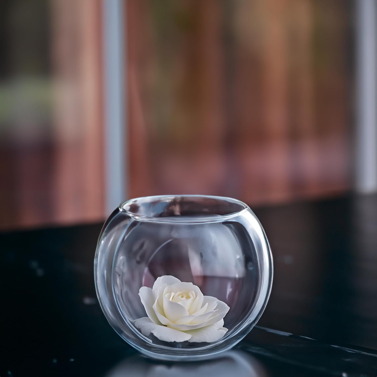 WGVI Clear Glass Tea Light Votive Candle Holder, Width 4", Height 3.15", Small Globe Bubble Bowl Round Vase, Tabletop Décor Container Terrarium, 1 Piece