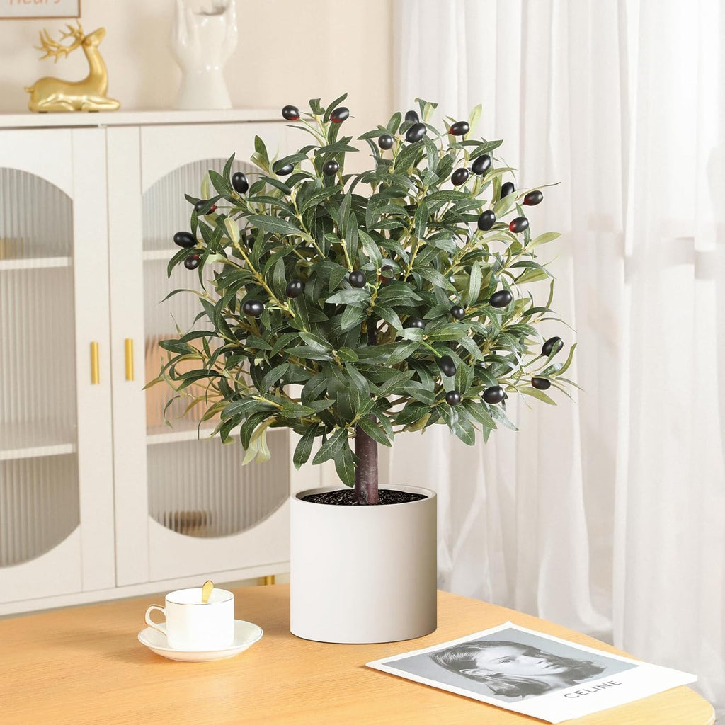 25" Tall Artificial Olive Topiary Ball Tree Set of 2 Pack, Olive Boxwood Topiary Ball Potted Bushes UV Resistant Potted Plants for Indoor Outdoor Home Garden