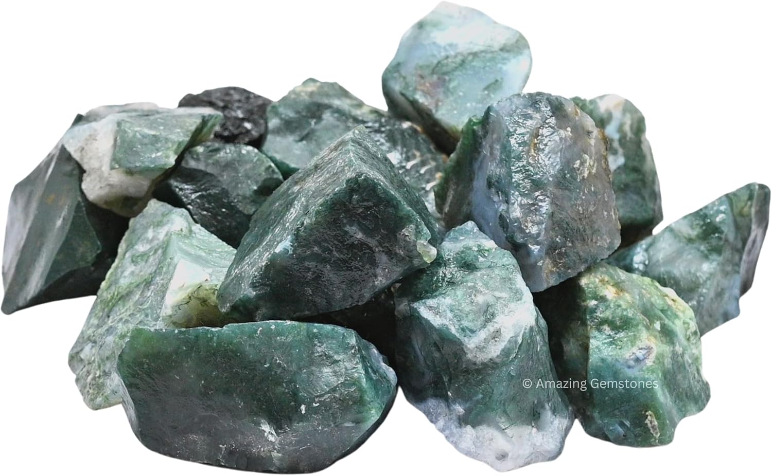 Amazing Gemstone Moss Agate Raw Crystals and Healing Stones, Natural Rocks for Tumbling and DIY Raw Stones and Crystals (1 lb)