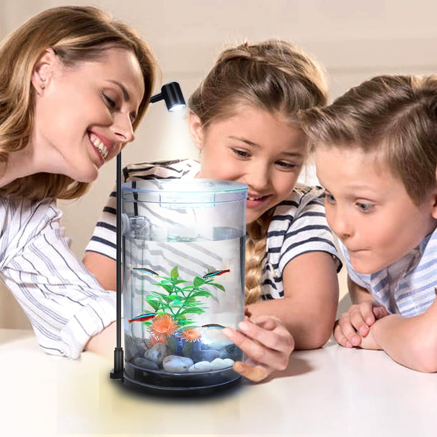 LED Aquarium Light, 3W USB Powered Fish Tank Plant Lamp with Black Base Board for 360 Betta Fish Bowl, Potted Plants, Succulents, Miniature Landscape