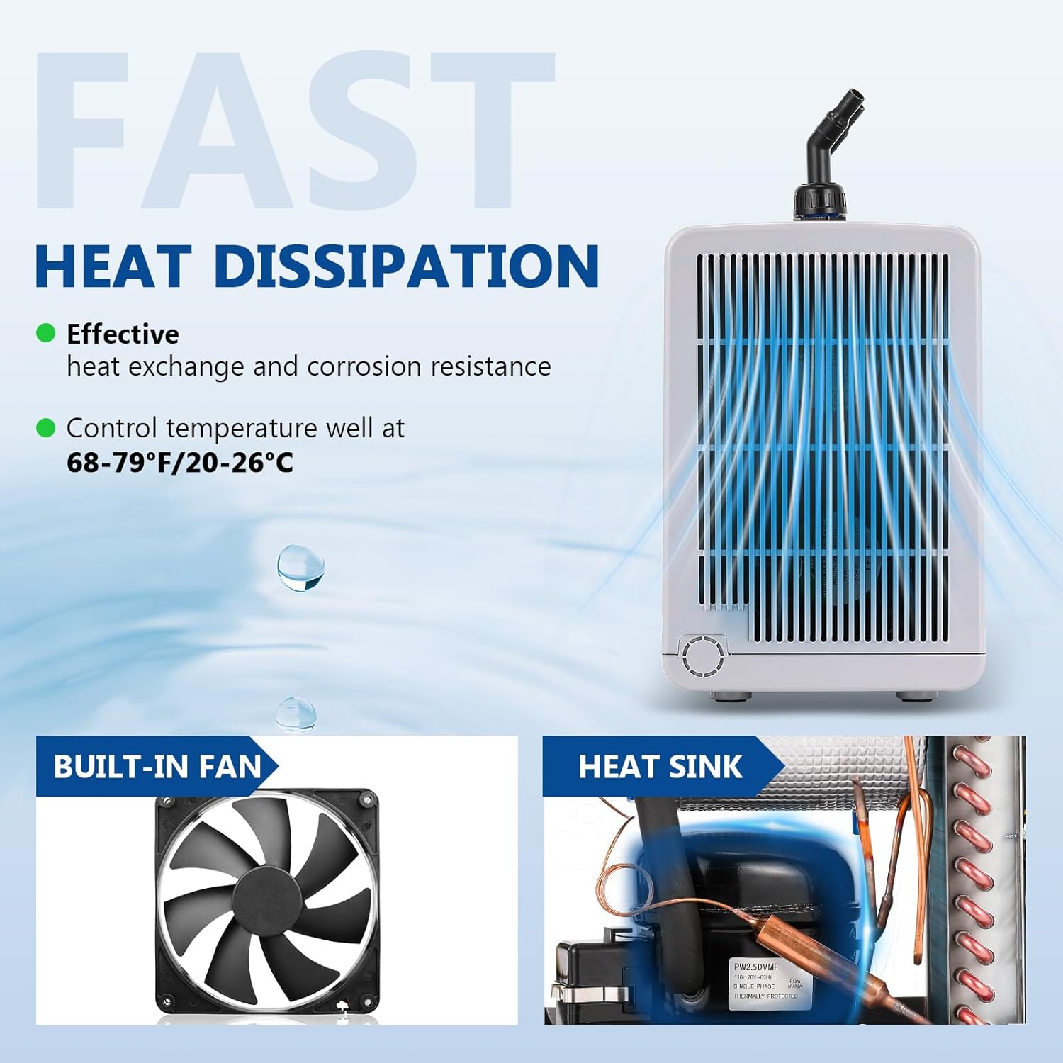 BAOSHISHAN 42gal Aquarium Chiller, 1/10 HP Axolotl Cooler, Special Quiet Design Refrigeration Compressor for hydroponics, Coral Reef, Fresh & Sea Tank (42gal/160L)