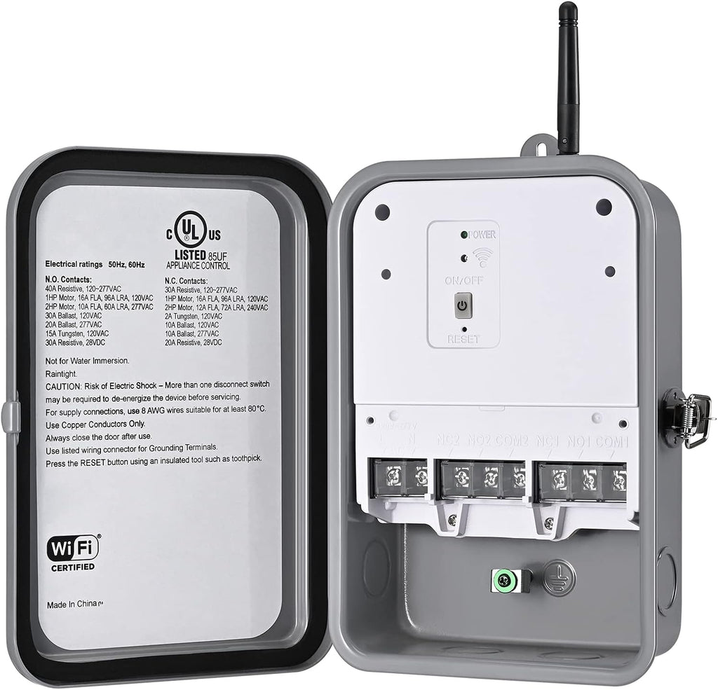 DEWENWILS Pool Pump Timer, Outdoor Wi-Fi Box, Heavy Duty 40A 120-277 VAC 2HP Wireless Controller Timer, Water Heater, Compatible with Smart Phone, Alexa, Google Assistant, UL Listed