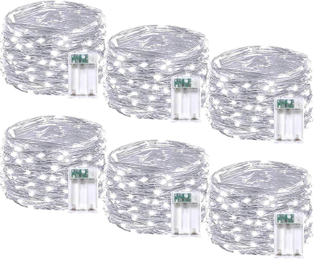 6 Pack Christmas Fairy Lights Battery Operated with Timer, Each 20FT 60LED String Lights Outdoor Indoor, Cuttable Battery Twinkle Light for Bedroom Home Wedding DIY Christmas Decorations (Cool White)