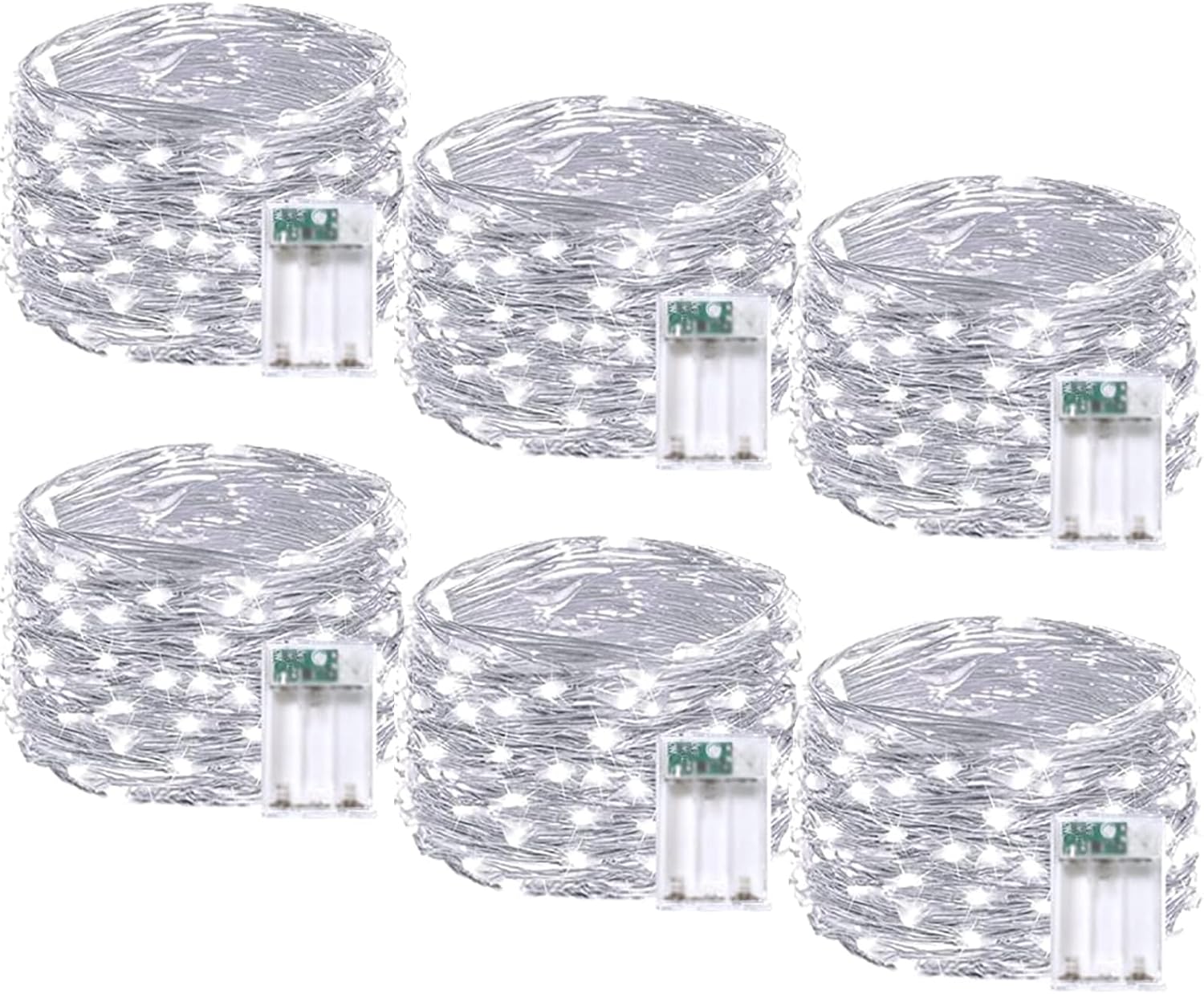 6 Pack Christmas Fairy Lights Battery Operated with Timer, Each 20FT 60LED String Lights Outdoor Indoor, Cuttable Battery Twinkle Light for Bedroom Home Wedding DIY Christmas Decorations (Cool White)