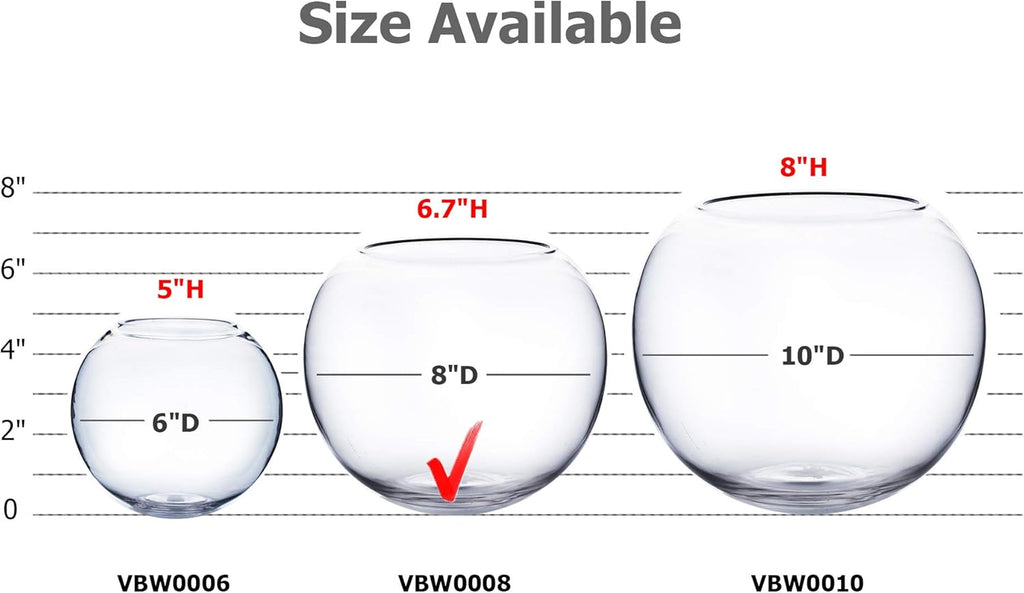 WGV Bowl Glass Vase, Diameter 8", Height 6.5", Open Width 3.75", (Multiple Sizes Choices) Clear Bubble Planter Terrarium Fish Bowl for Wedding Event Home Decor, 1 Piece (VBW0008)