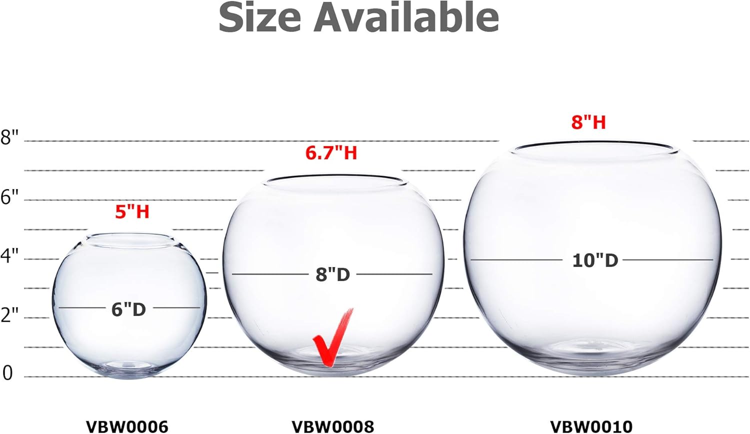 WGV Bowl Glass Vase, Diameter 8", Height 6.5", Open Width 3.75", (Multiple Sizes Choices) Clear Bubble Planter Terrarium Fish Bowl for Wedding Event Home Decor, 1 Piece (VBW0008)