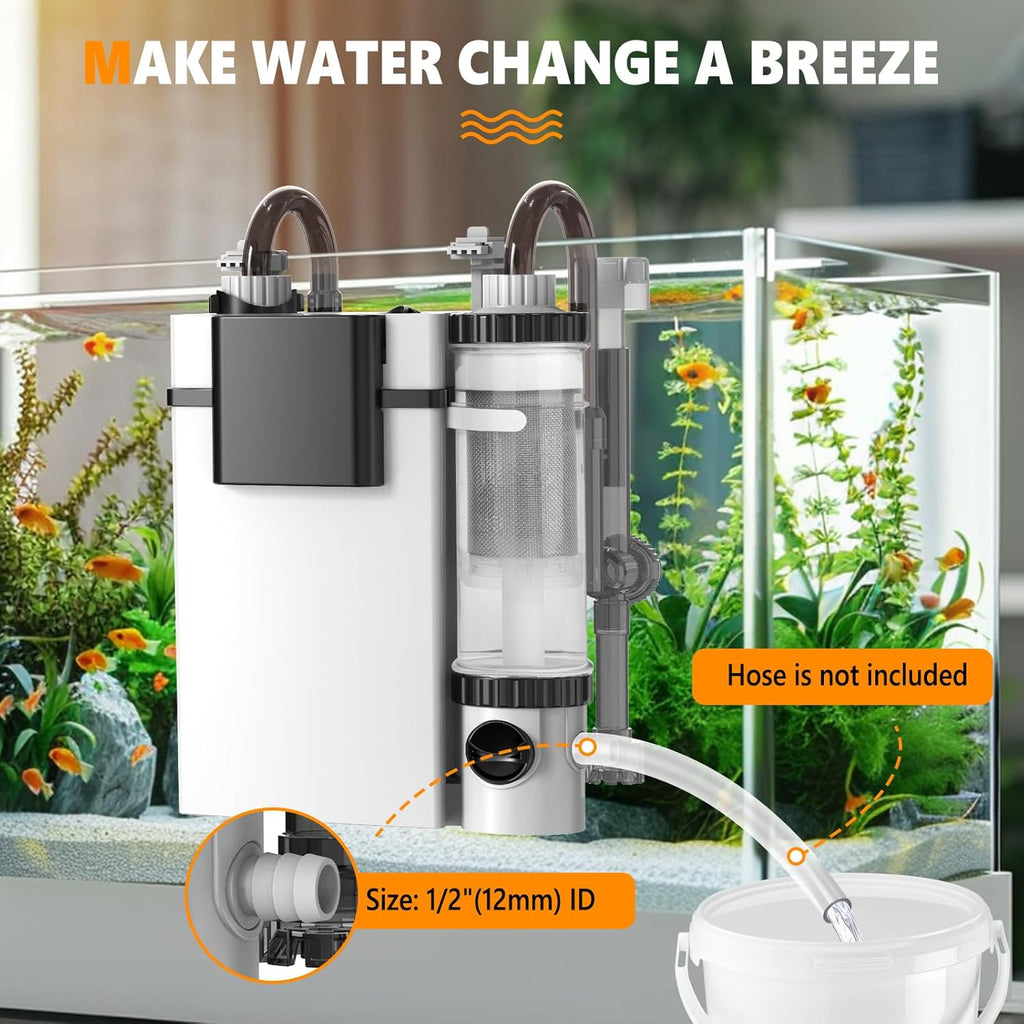 hygger Quiet Hang On Back Aquarium Filter 5-30 Gallon Small Fish Tank Canister Filter with Surface Skimmer Spray Bar 3 Floss Pads Bio Filter Media Adjustable Flow, Easy Water Change 132 GPH