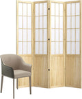 Room Divider, 66.9Inch Tall Japanese Shoji Style Folding Wood Screen with Double Hinges for Home Office Bedroom Hotel Decoration (4Panels, Natural)