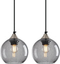 Light Grey Glass Pendant Lights Kitchen Island Globe Pendant Light Fixtures Modern Pendant Lighting for Bedroom Living Dining Room Light Fixture (5.9 in, 2 Pack)