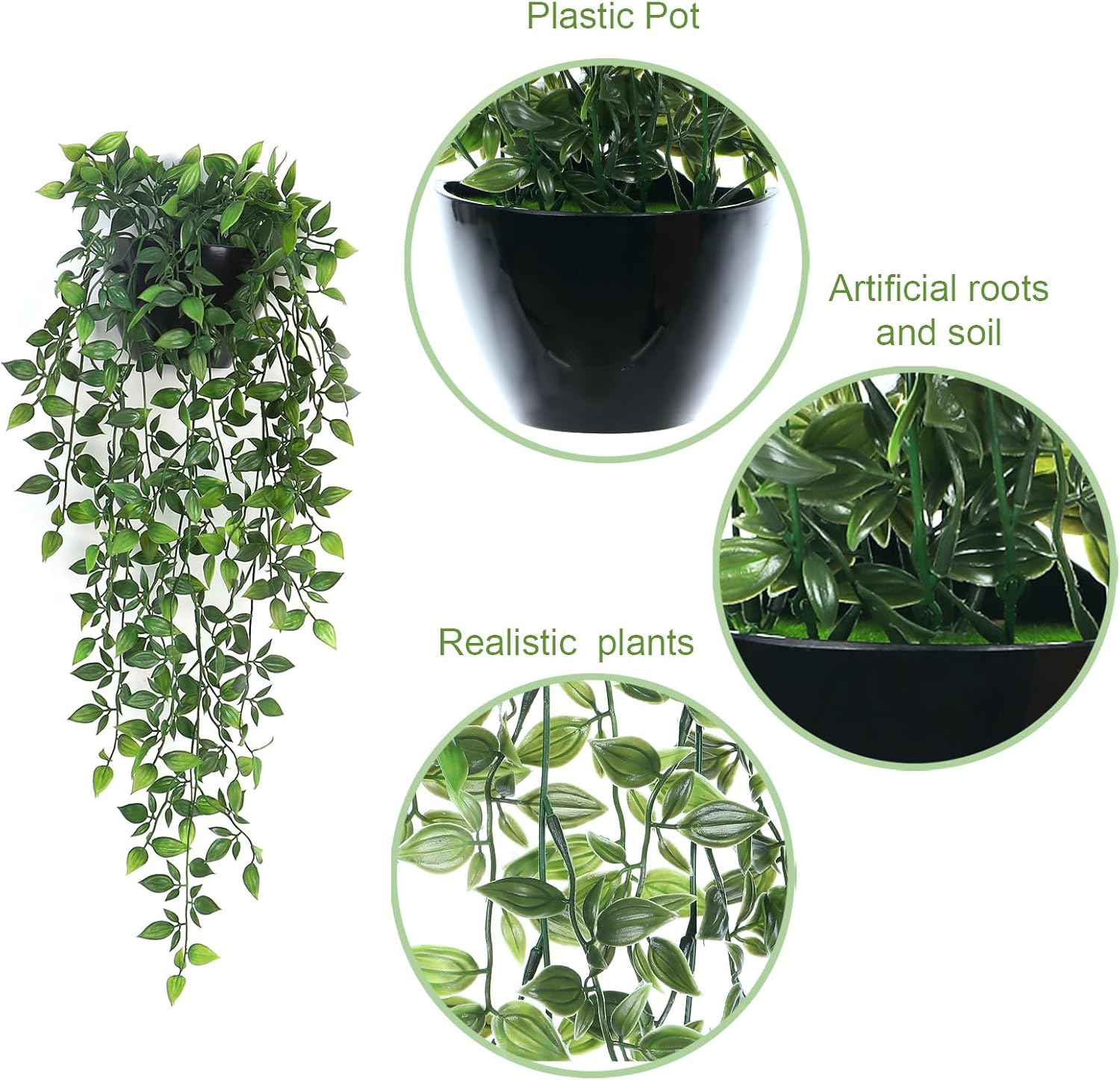 Artificial Hanging Plants,1 Pack Fake Wall Plants,Faux Mandala Vines Potted Plants,Plastic Greenery with Planter for Indoor Outdoor Garden Patio Office Décor