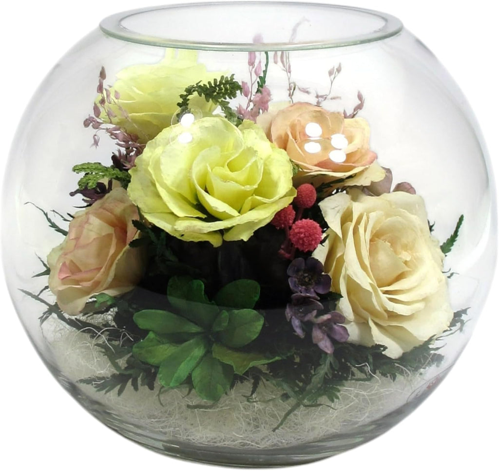 Fiora Flower | Preserved Roses & Floral Arrangement in Sealed Glass Vase | Lasts up to 5 Years | Elegant Gift for Weddings, Birthdays, and Anniversaries (Pastel)