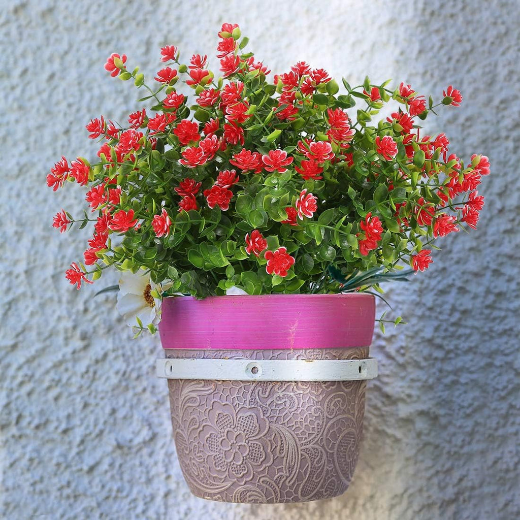 8 Bundles Artificial Flowers, Fake Artificial Greenery UV Resistant No Fade Faux Plastic Plants for Wedding Bridle Bouquet Indoor Outdoor Home Garden Kitchen Office Table Vase (Red)