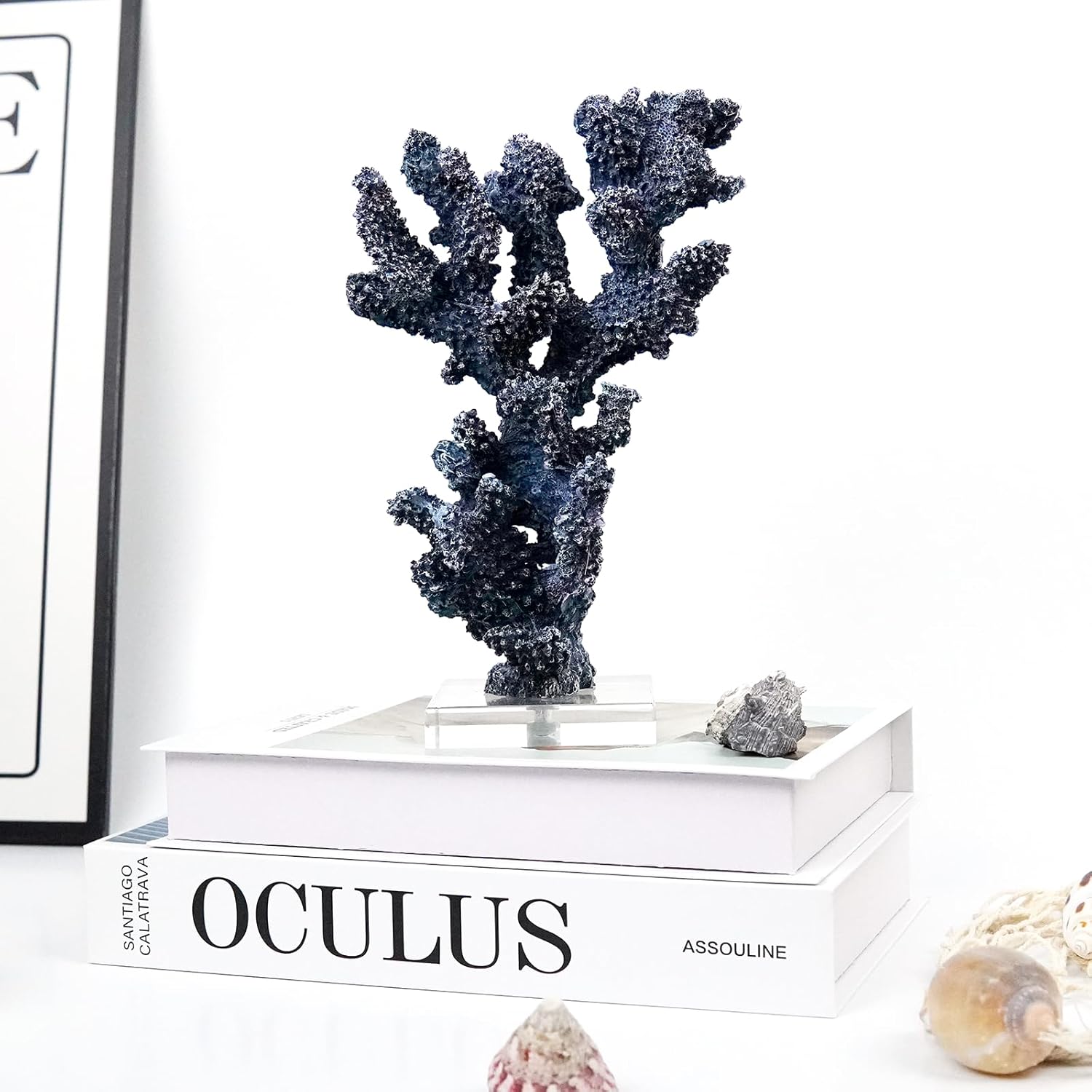 Coral Beach Decor, 9.5'' High x 5.2'' Width Artificial Resin Coral Reef Statue for Ocean Coastal Beach Nautical Themed Room Bathroom Decor for Home,RB1002B,Blue