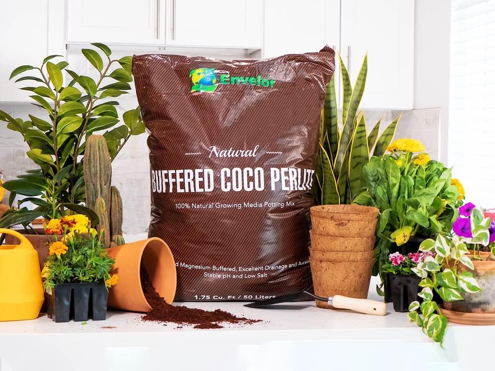 Potting Soil Mix 50 Liter Bag Envelor Indoor Plants Soil for Outdoor Plants 1.75 Cubic Feet Potting Mix Hydrated Coco Coir Perlite Mix Buffered Ready to Use Natural Plant Top Soil