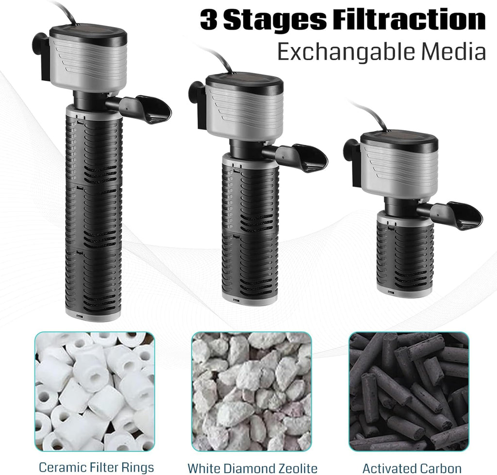 XpertMatic 45W Aquarium Filter, Submersible Fish Tank Filter Water Pump for Up to 220 Gallon Fish Tank, 3 Stages 792 GPH Biochemical Sponge Filter, for Aquarium Filtration/Oxygenation, SainSmart