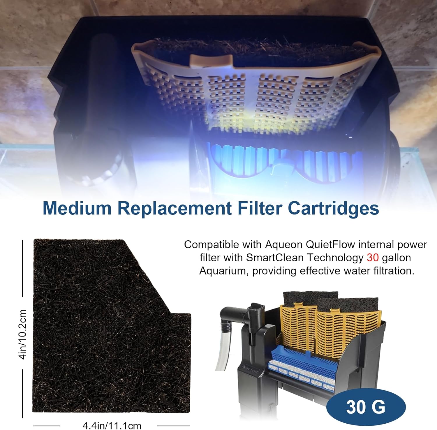 Medium Aquarium EcoRenew Filter Cartridges Replacement for Aqueon QuietFlow Internal Power Filter with SmartClean Technology 30 Gallon Aquarium, Fish Tank Filter Cartridge Fits -6Pack