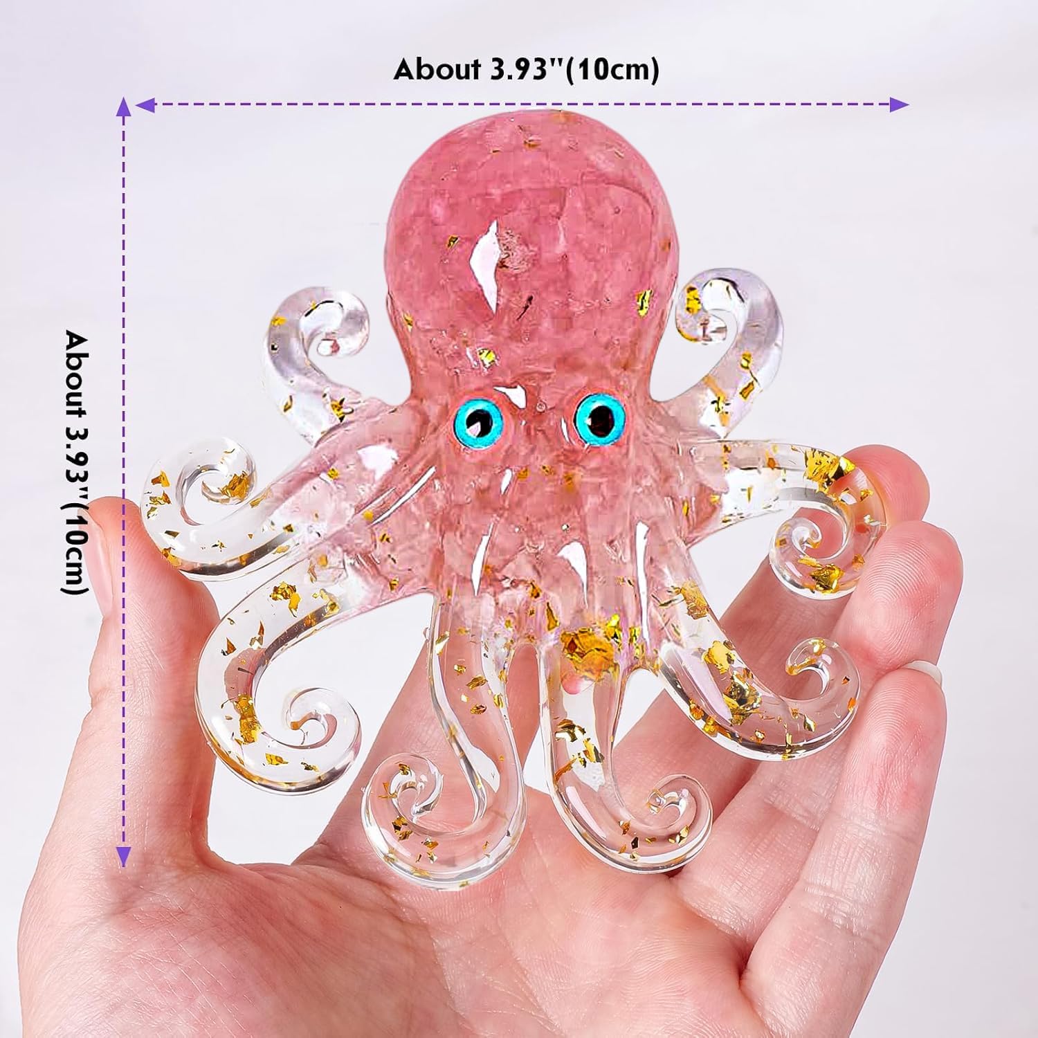 Octopus Decor Aquarium RoseQuartze Gravel Decorative Resin Glass with Natural Crystal Stone Marine Animals Fish Tank Ornaments Statue Healing Home Decor Ladies Gift 3.93"